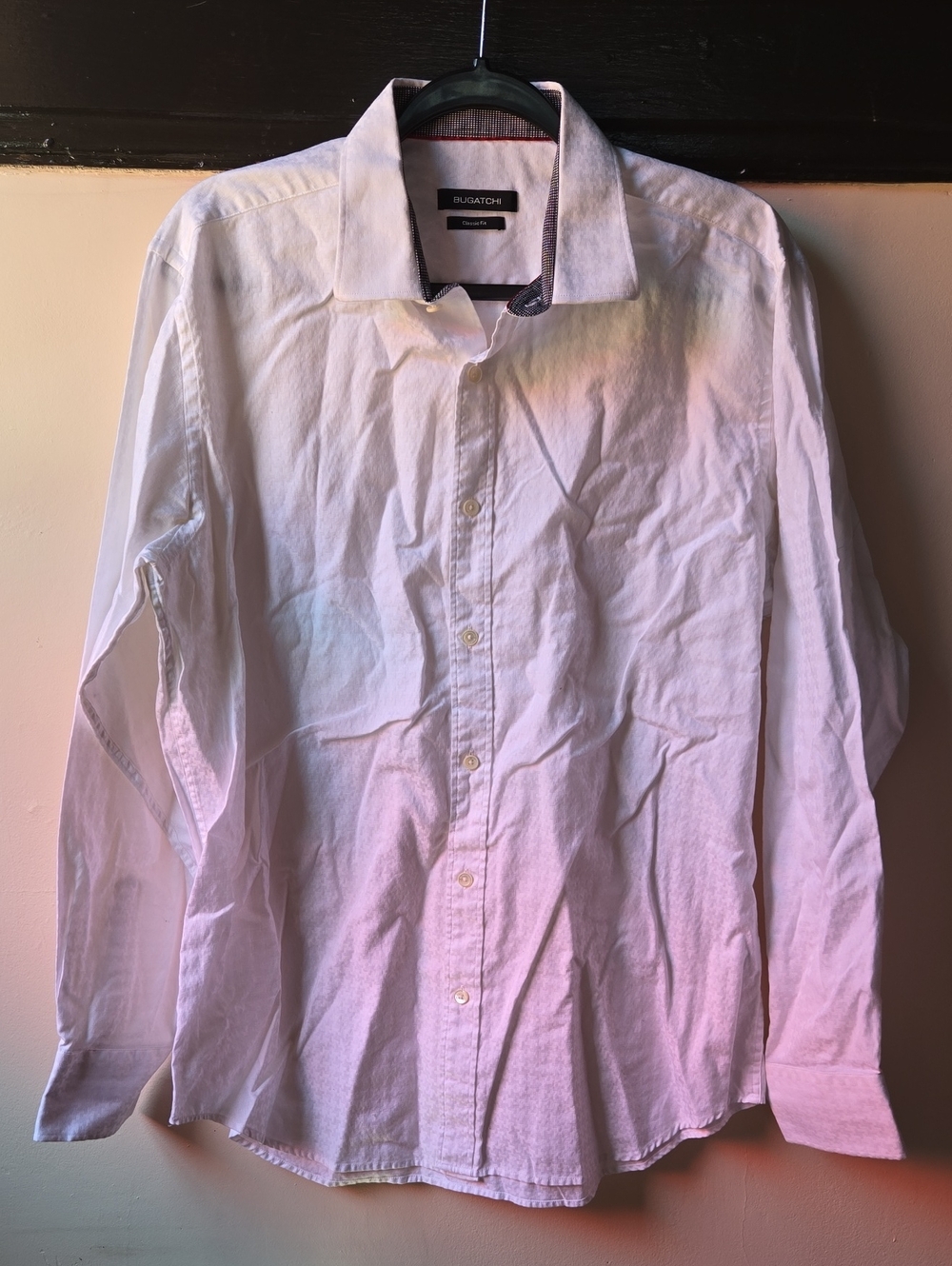 BUGATCHI - Men's L White Textured Button-Up Dress Shirt